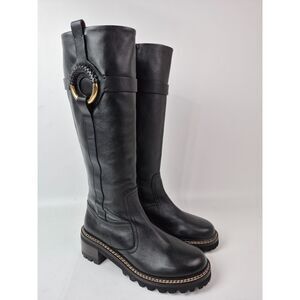 See by Chloé Women's Black Hana Knee High Boots Lug Sole Size 39 EU Chloe